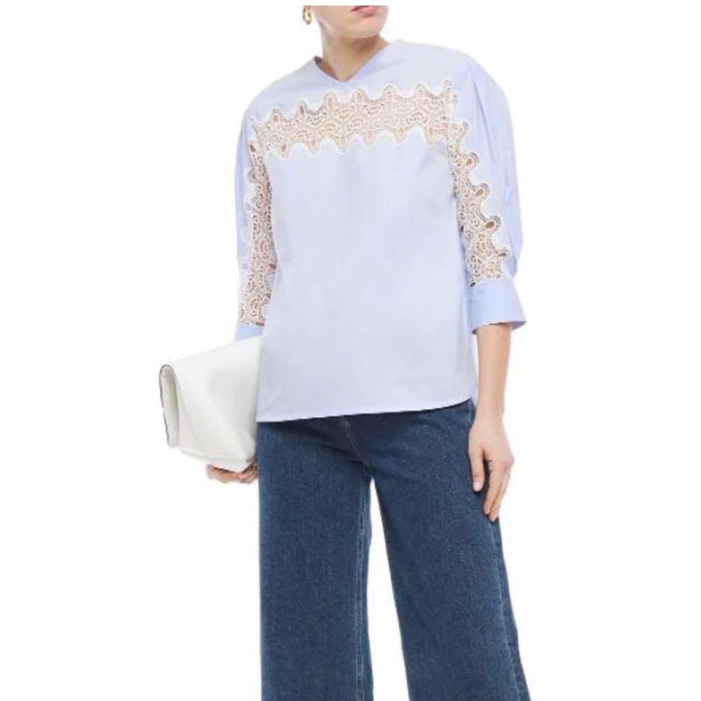 Sandro Pavel Guipure Lace-trimmed Cotton-poplin Top
